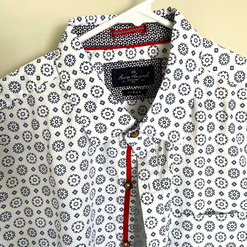 Across the Pond Mens Short Sleeve Button Shirt L